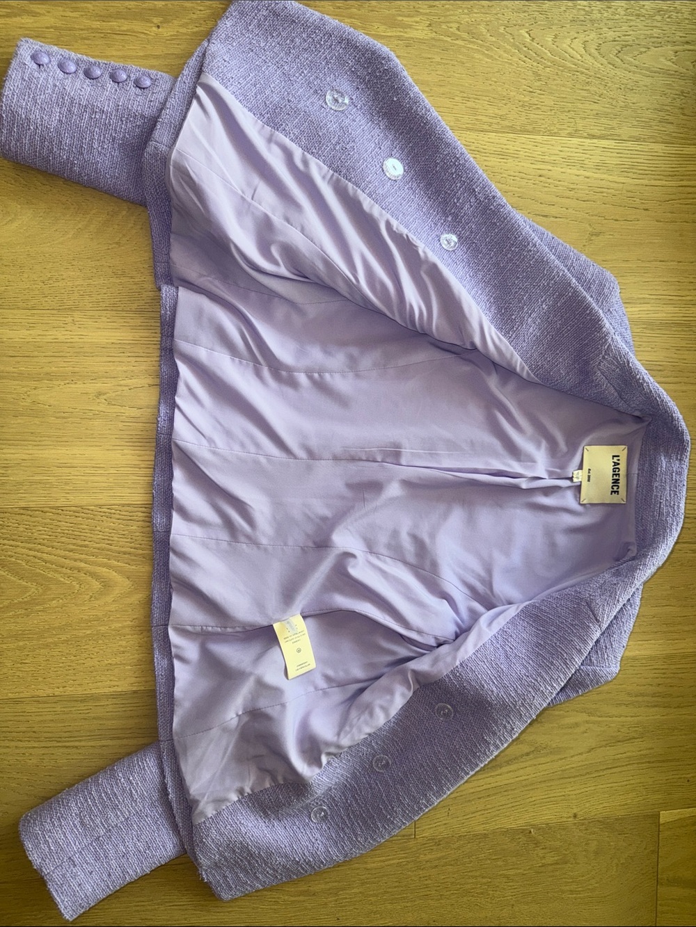 L'AGENCE Lilac Double-Breasted Tweed Blazer - Picture 8 of 8